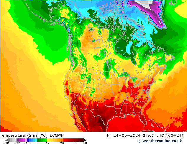 Temperaturkarte (2m) ECMWF Fr 24.05.2024 21 UTC