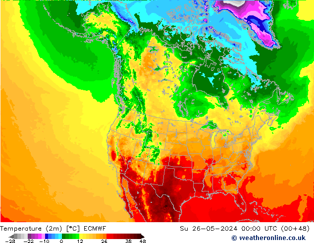 Temperaturkarte (2m) ECMWF So 26.05.2024 00 UTC