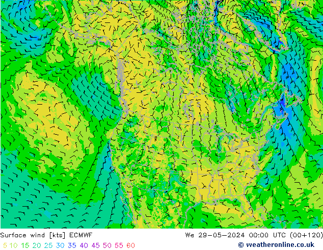 Viento 10 m ECMWF mié 29.05.2024 00 UTC