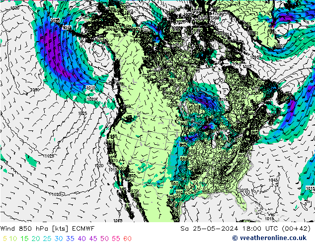 Vento 850 hPa ECMWF Sáb 25.05.2024 18 UTC