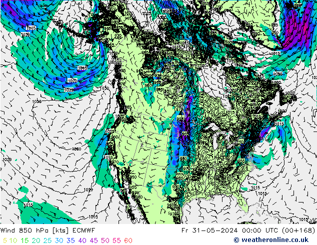 Viento 850 hPa ECMWF vie 31.05.2024 00 UTC