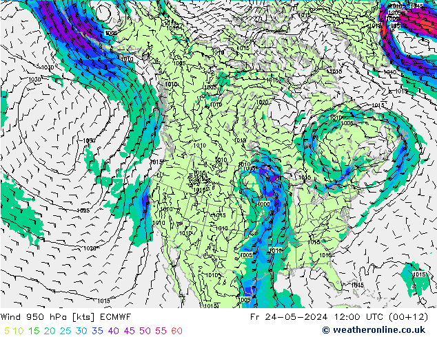 Wind 950 hPa ECMWF Fr 24.05.2024 12 UTC