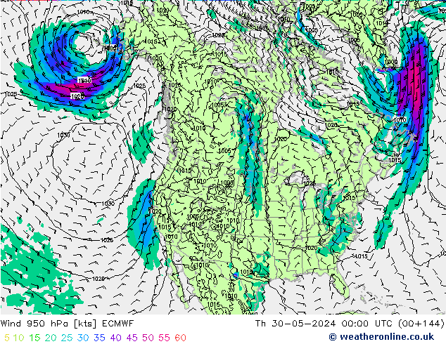 Wind 950 hPa ECMWF Th 30.05.2024 00 UTC