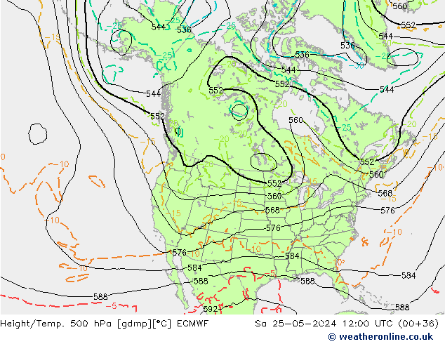 Z500/Rain (+SLP)/Z850 ECMWF Sa 25.05.2024 12 UTC