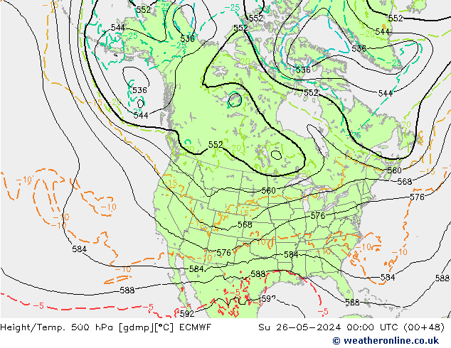 Z500/Rain (+SLP)/Z850 ECMWF Вс 26.05.2024 00 UTC