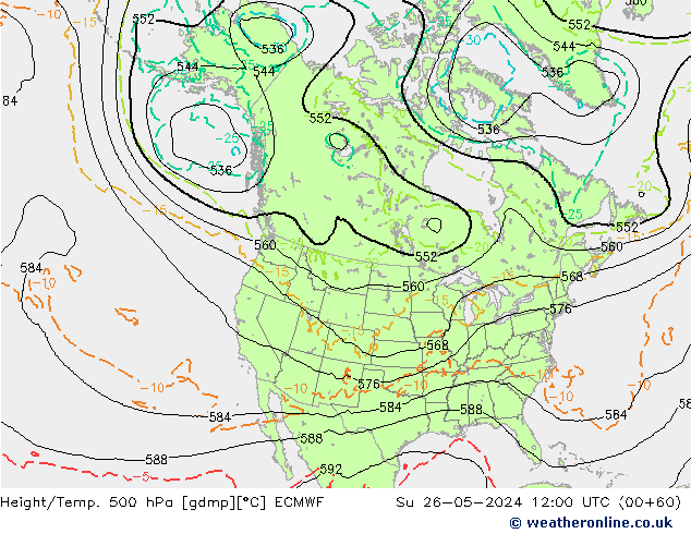 Z500/Rain (+SLP)/Z850 ECMWF Su 26.05.2024 12 UTC