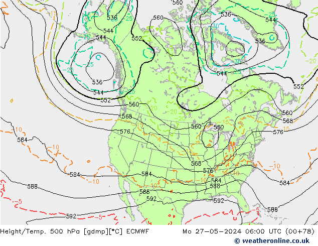 Z500/Rain (+SLP)/Z850 ECMWF Mo 27.05.2024 06 UTC