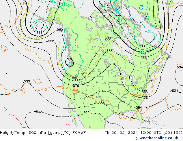 Z500/Rain (+SLP)/Z850 ECMWF Th 30.05.2024 12 UTC