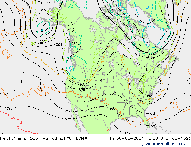 Height/Temp. 500 hPa ECMWF Čt 30.05.2024 18 UTC