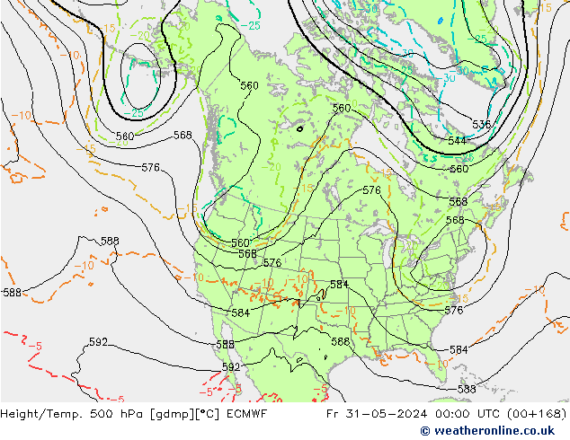 Z500/Rain (+SLP)/Z850 ECMWF Fr 31.05.2024 00 UTC