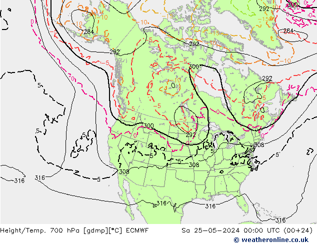 Height/Temp. 700 hPa ECMWF So 25.05.2024 00 UTC