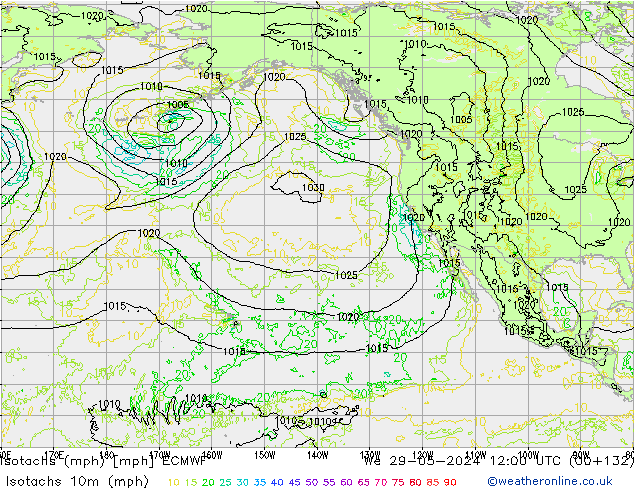 Isotachs (mph) ECMWF Qua 29.05.2024 12 UTC