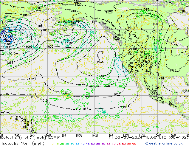 Isotachs (mph) ECMWF Qui 30.05.2024 18 UTC