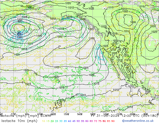 Isotachs (mph) ECMWF ven 31.05.2024 12 UTC