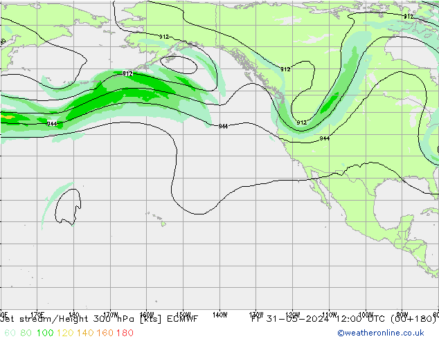 Jet stream/Height 300 hPa ECMWF Pá 31.05.2024 12 UTC