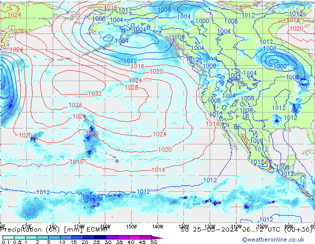 Totale neerslag (6h) ECMWF za 25.05.2024 12 UTC