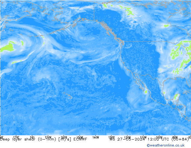 Deep layer shear (0-1km) ECMWF Mo 27.05.2024 12 UTC