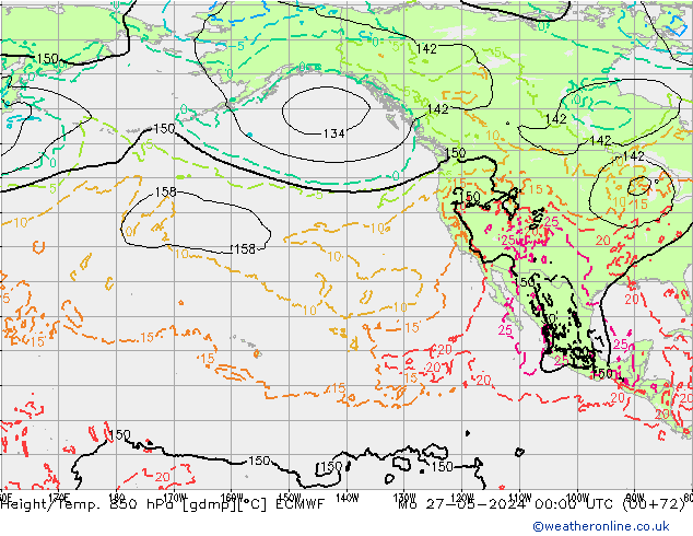 Height/Temp. 850 гПа ECMWF пн 27.05.2024 00 UTC