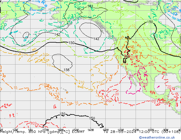 Hoogte/Temp. 850 hPa ECMWF di 28.05.2024 12 UTC