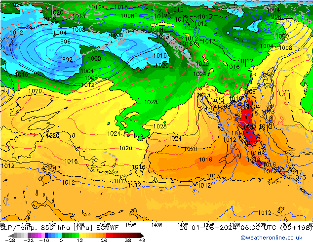 SLP/Temp. 850 hPa ECMWF Sa 01.06.2024 06 UTC