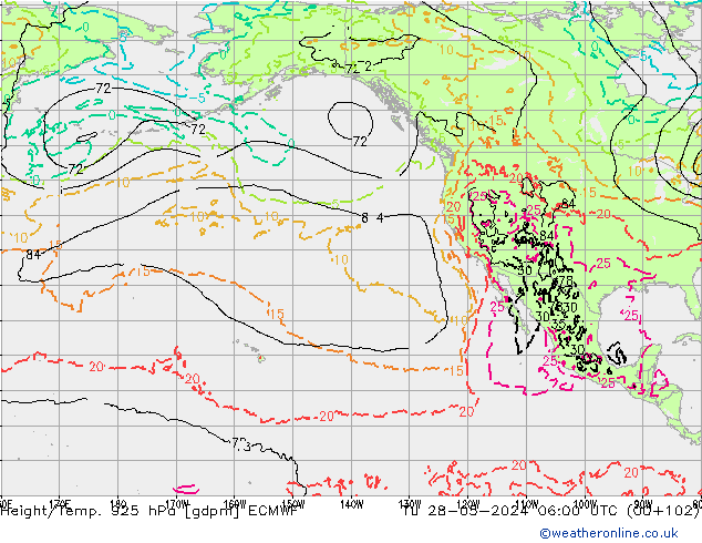 Height/Temp. 925 hPa ECMWF wto. 28.05.2024 06 UTC