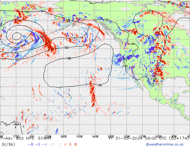 T-Adv. 850 hPa ECMWF Fr 31.05.2024 06 UTC