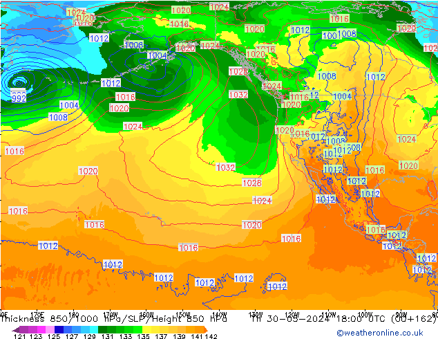 Thck 850-1000 hPa ECMWF Qui 30.05.2024 18 UTC