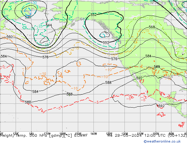 Z500/Rain (+SLP)/Z850 ECMWF śro. 29.05.2024 12 UTC