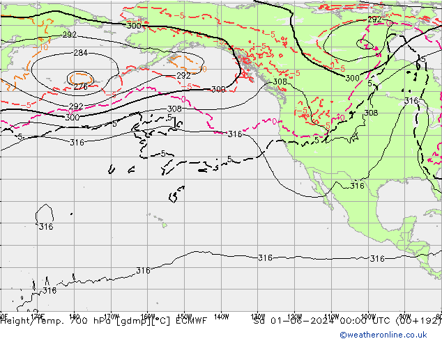 Height/Temp. 700 гПа ECMWF сб 01.06.2024 00 UTC