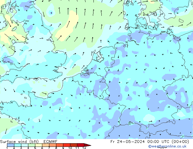 Surface wind (bft) ECMWF Fr 24.05.2024 00 UTC