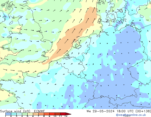 Bodenwind (bft) ECMWF Mi 29.05.2024 18 UTC