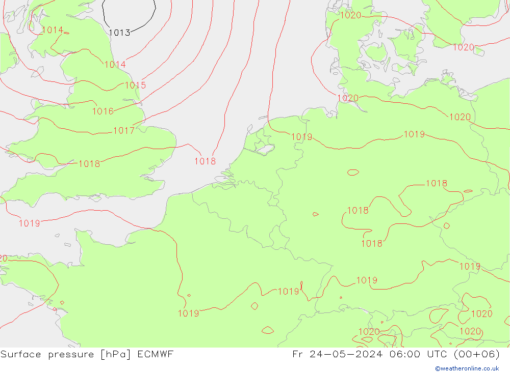 Presión superficial ECMWF vie 24.05.2024 06 UTC