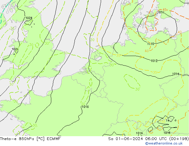 Theta-e 850hPa ECMWF Sa 01.06.2024 06 UTC