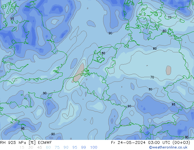 RH 925 hPa ECMWF Pá 24.05.2024 03 UTC