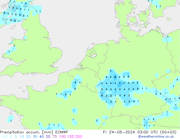 Precipitation accum. ECMWF  24.05.2024 03 UTC