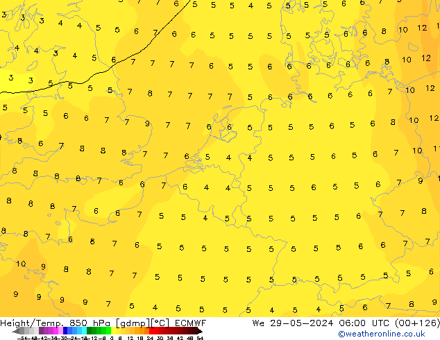 Height/Temp. 850 hPa ECMWF Qua 29.05.2024 06 UTC