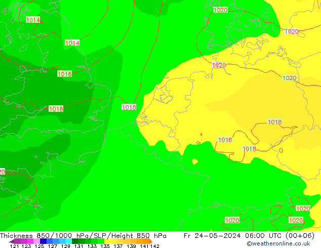 Schichtdicke 850-1000 hPa ECMWF Fr 24.05.2024 06 UTC