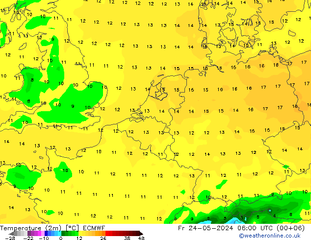 Temperaturkarte (2m) ECMWF Fr 24.05.2024 06 UTC