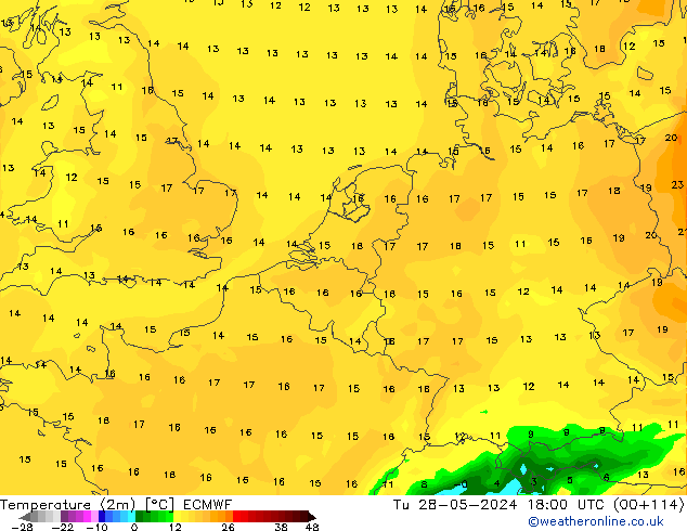 Sıcaklık Haritası (2m) ECMWF Sa 28.05.2024 18 UTC