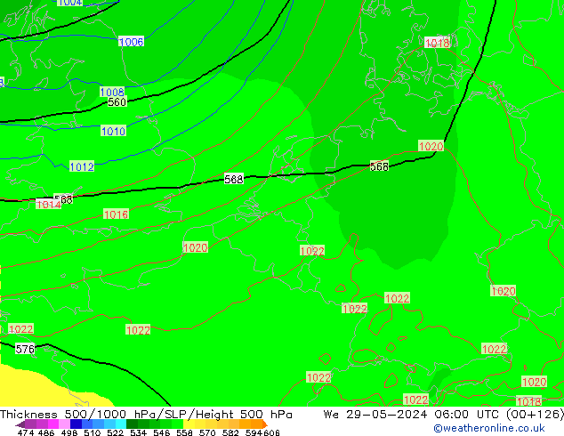 Thck 500-1000hPa ECMWF Qua 29.05.2024 06 UTC