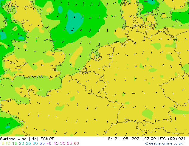 Surface wind ECMWF Fr 24.05.2024 03 UTC