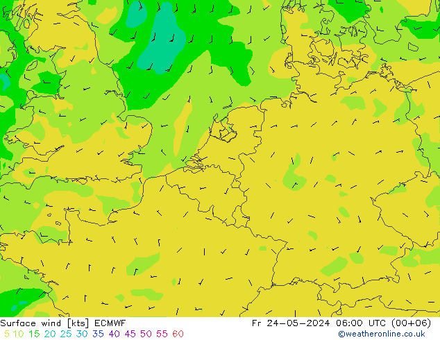 Prec 6h/Wind 10m/950 ECMWF ven 24.05.2024 06 UTC