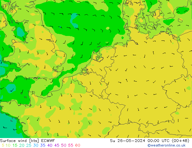 Rüzgar 10 m ECMWF Paz 26.05.2024 00 UTC