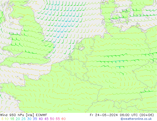 Prec 6h/Wind 10m/950 ECMWF ven 24.05.2024 06 UTC