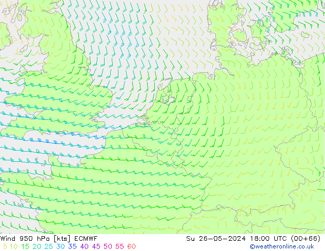 Wind 950 hPa ECMWF Su 26.05.2024 18 UTC