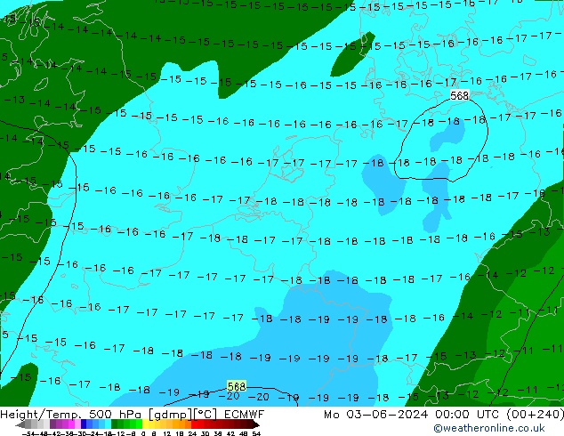 Height/Temp. 500 hPa ECMWF Mo 03.06.2024 00 UTC