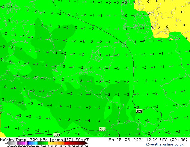 Yükseklik/Sıc. 700 hPa ECMWF Cts 25.05.2024 12 UTC