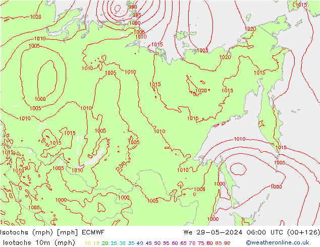 Isotachs (mph) ECMWF  29.05.2024 06 UTC