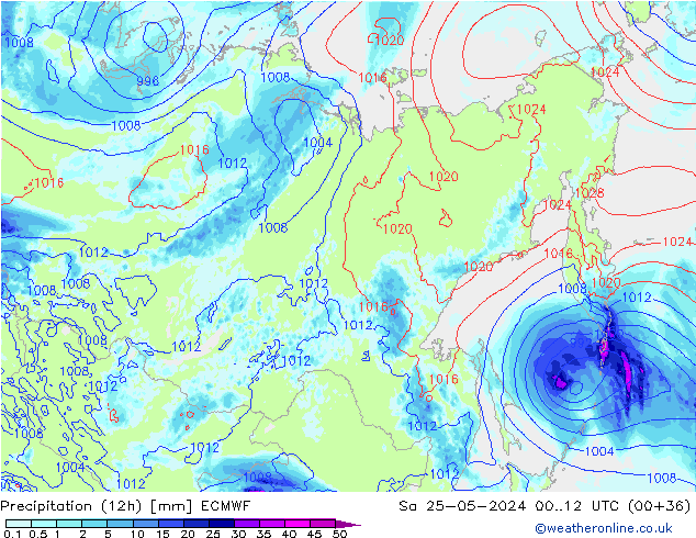 Precipitation (12h) ECMWF Sa 25.05.2024 12 UTC