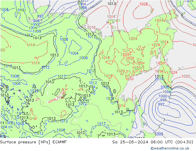 Presión superficial ECMWF sáb 25.05.2024 06 UTC